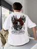 Skull Rose Pattern Letter Double-Sided Print Pattern Print Short-Sleeved T-Shirt Summer Round Neck Short-Sleeved Top