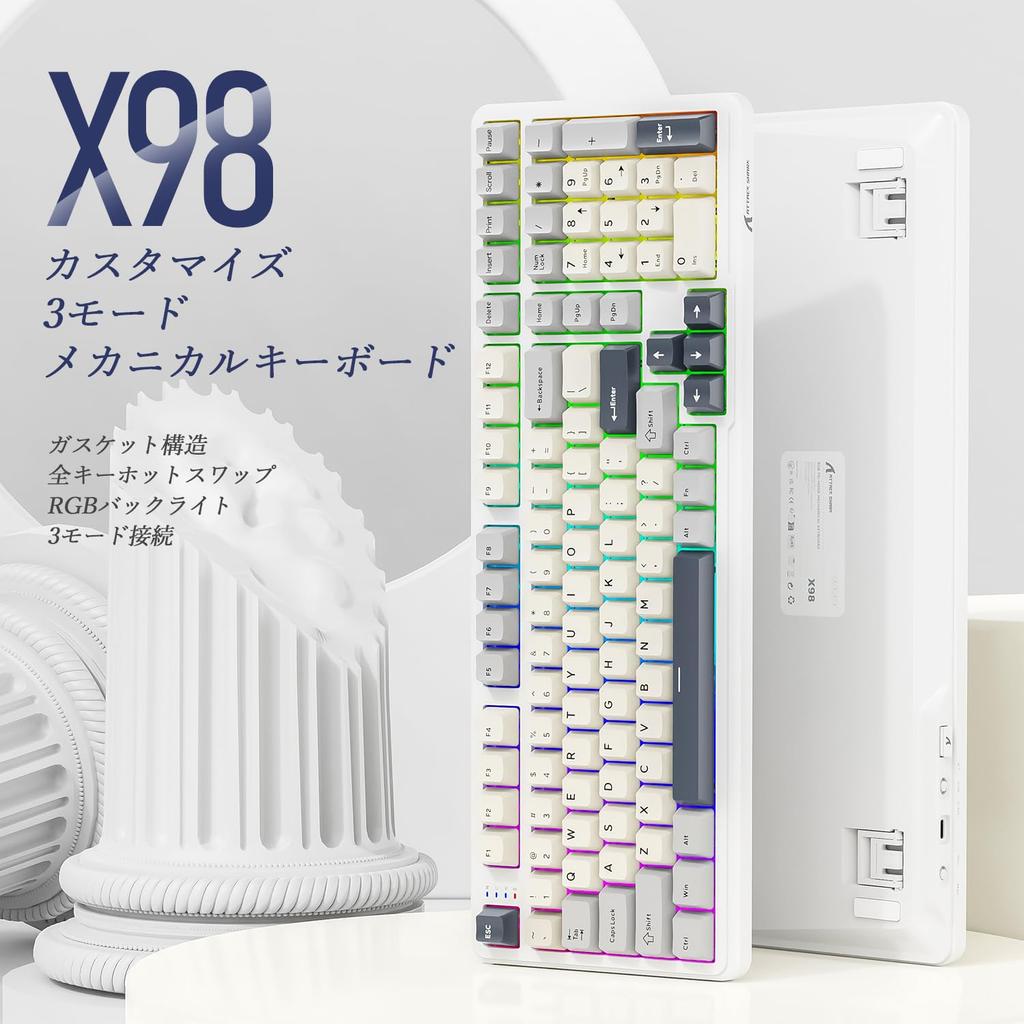 MAMBASNAKE x ATTACK SHARK X98PRO Gaming Keyboard, 98 Keys, 3-Mode Connection (Bluetooth2.4GWired), Wireless Mechanical Keyboard with Gasket