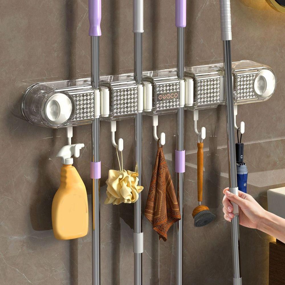 Non Punching Mop Clip Rack Plastic Broom Mop Holder Multifunctional Broom Hanger for Home
