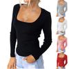 Women's Fashion Casual Solid Color Sexy Slimd Long Sleeved Square Neck Pullover T-Shirt Top