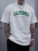 Summer Men's 100% Cotton Casual Sports Loose Large California Letter Printed Comfortable Round Neck Short Sleeve T-shirt Top