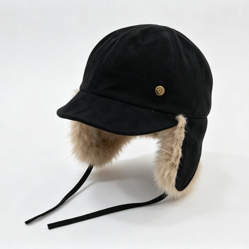 Women S Retro Suede Trapper Hat Winter Warm Ear Flap Cap Metal Label Simple Cold Protection