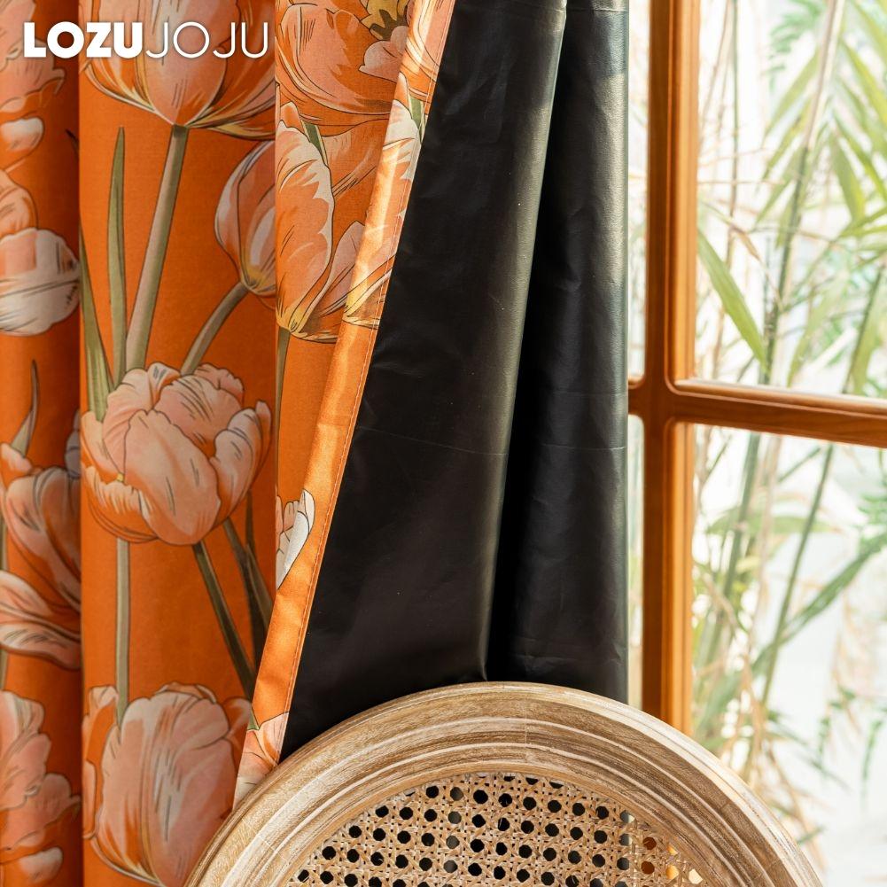 1 шт. LOZUJOJU Шторы в европейском стиле с принтом оранжевых тюльпанов, полностью затемняющие шторы для спальни, гостиной, балкона, окна для декора дома