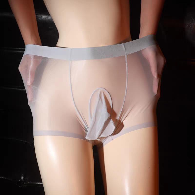 Мужские прозрачные трусы-слипы из ледяного шелка с разделением для JJ - Сексуальное, маслянистое ощущение обнаженности, боксеры больших размеров