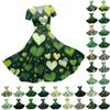 Women's V-neck St. Patrick's Day Printed Waisted Shirred Short Sleeve Dress