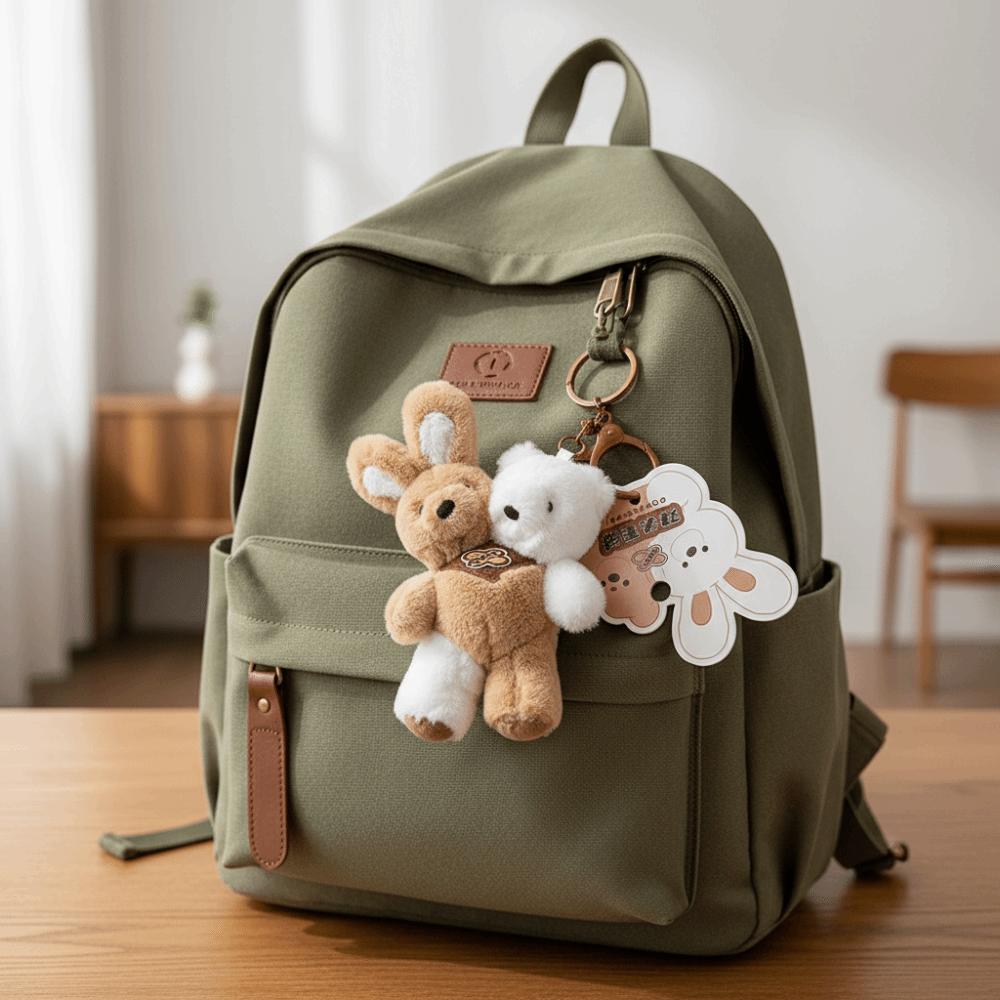 Kawaii Style Plush Toy Hugging Design Twin Rabbit Bear Cute Plush Keychain Children Gits