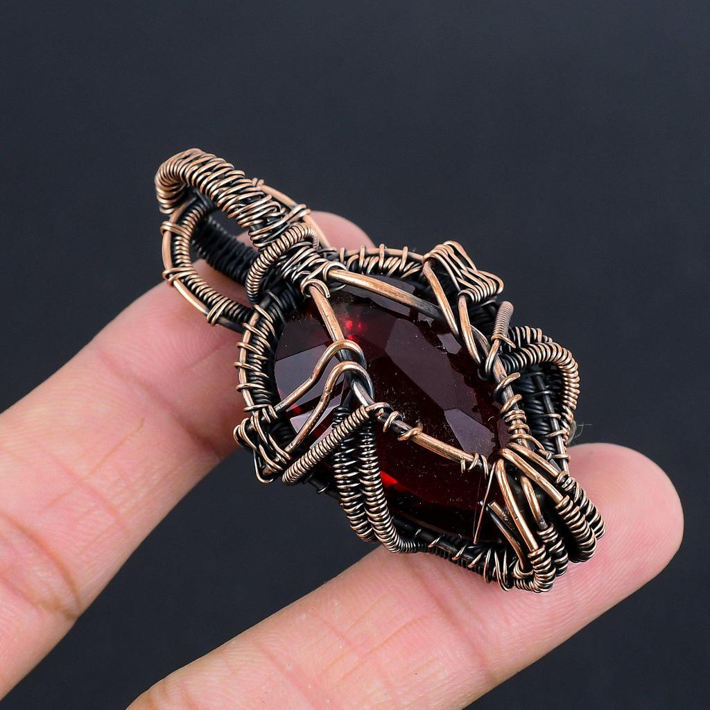 Garnet 999 Copper Wire Wrapped Pendant, Handmade Gemstone Pendant Jewelry, Gifts For Wife Brand New Pendant