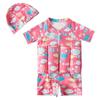 Kids Toddler Girls Floatation Swimsuit Buoyancy Cute Cartoon Fish Float Suit Short Sleeve Rashguard One Piece Swimwear Bathing Suit with Cap 2-9T
