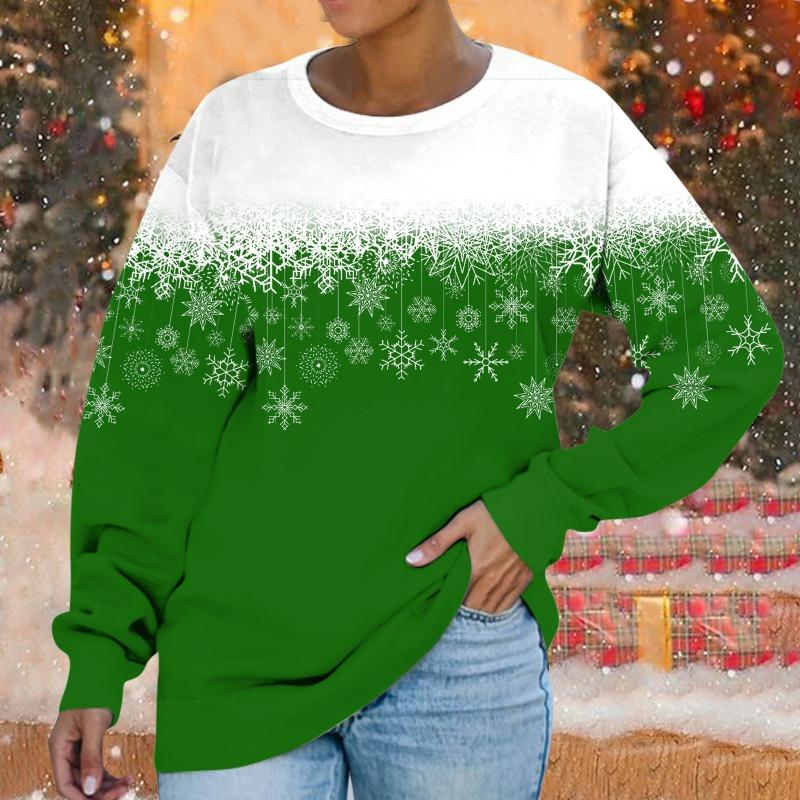 Толстовка с круглым вырезом Рождественская снежинка цифровой принт повседневная весна осень свободная женская толстовка Пуловеры и длинные рукава (Женский)