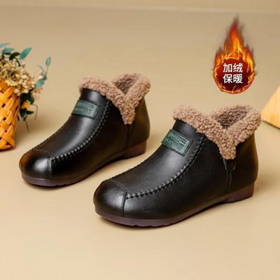 Зимние мягкие кожаные нескользящие туфли для мам, удобная мягкая подошва, бархатные хлопковые туфли для пожилых, туфли из мягкой кожи, зимняя женская обувь, модные ботинки