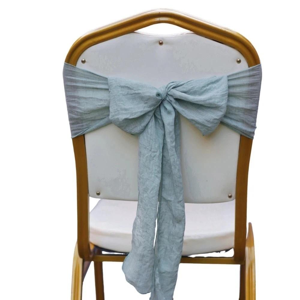2Pcs Designed Decor Rustic Chair Sashes Cheesecloth Tulle Overlock Chair Ties Non-slip 11 Colors Chair Cover Wedding Decoration