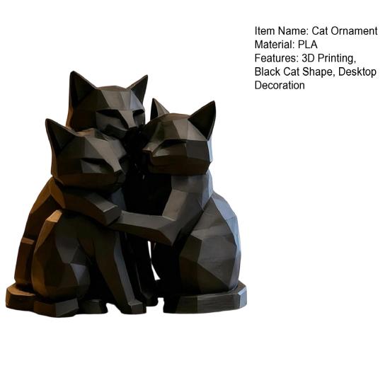 jijijing 3D Printed Black Cat Figurine, Three Hugging Geometric Statue, Modern Animal Shape Sculpture for Home Office Bookshelf