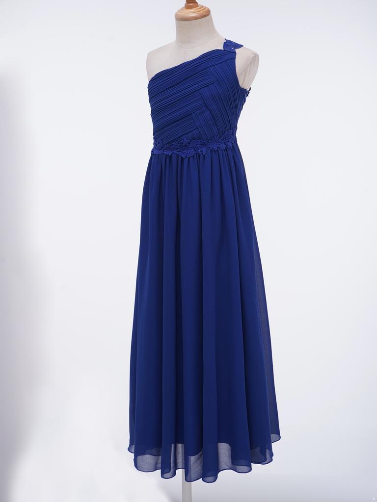 Платье для девочек-цветочниц, бальное платье для девочек, длинное платье на одно плечо, шифоновое платье для подружек невесты, свадебное вечернее платье