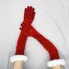 Elastic Christmas Gloves Plush Etiquette Mittens 55cm Velvet Long Gloves Dinner Dress