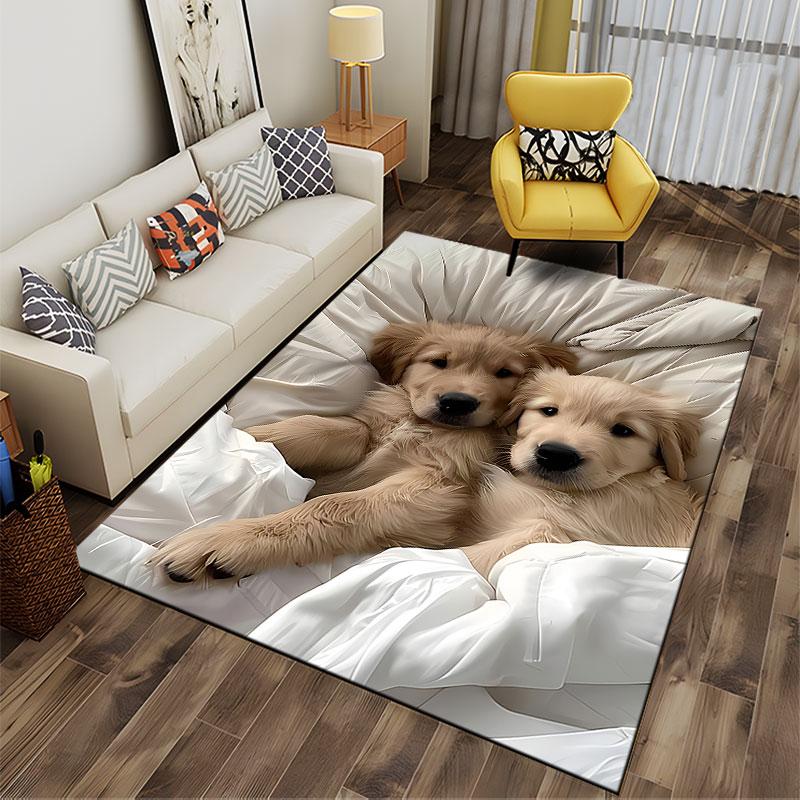 Golden Retriever Puppy Duo suitable as a non-slip mat for the living room or bedroom sofa