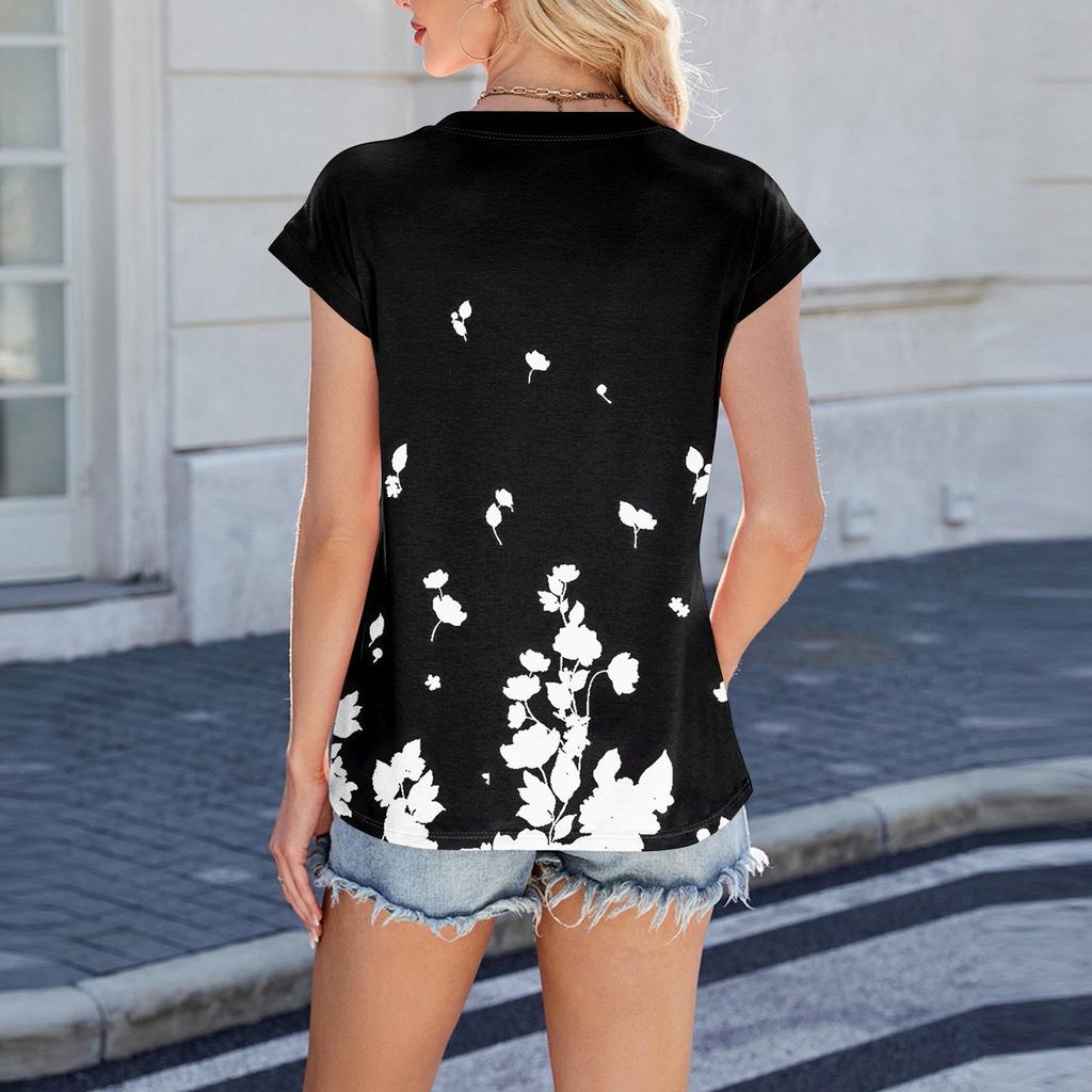 Женская мода повседневная базовая цветочная текстурированная футболка с круглым вырезом и жилеткой