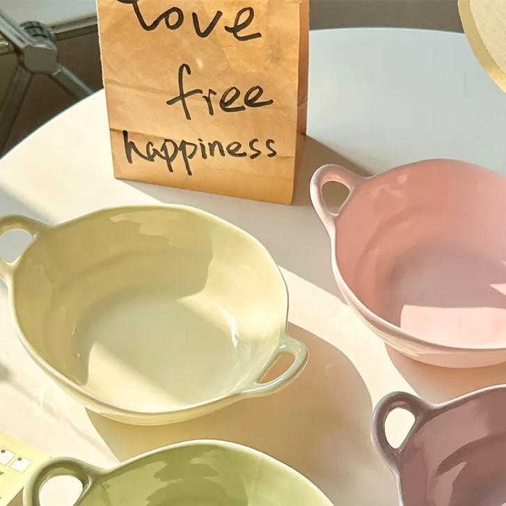 Миска Wzrins в японском кремовом стиле неправильной формы с двумя ручками - Идеально подходит для выпечки, салатов, фруктов и многого другого