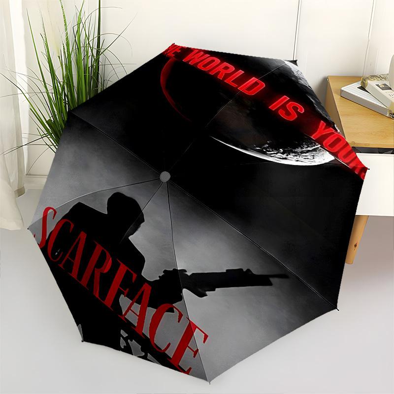 Scarface, World Themed Automatic Opening and Closing Umbrella, Brightly Colored 8-rib Portable Umbrella, Suitable for Men and Women, A Perfe
