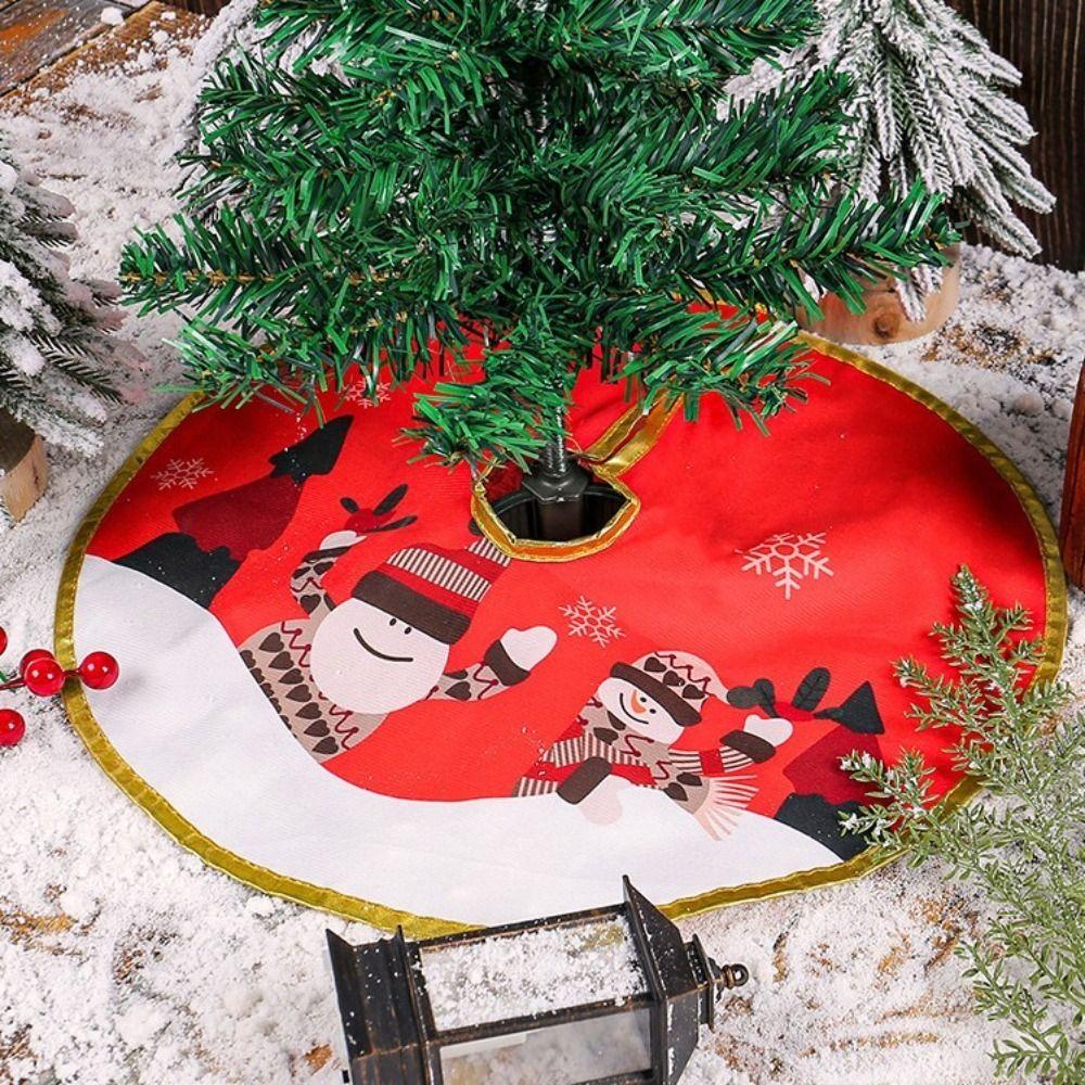 Exquisite Cartoon Christmas Tree Skirt Snowflake Crafts Tree Surround Base Set Santa Claus Red Merry Christmas Decorations Home