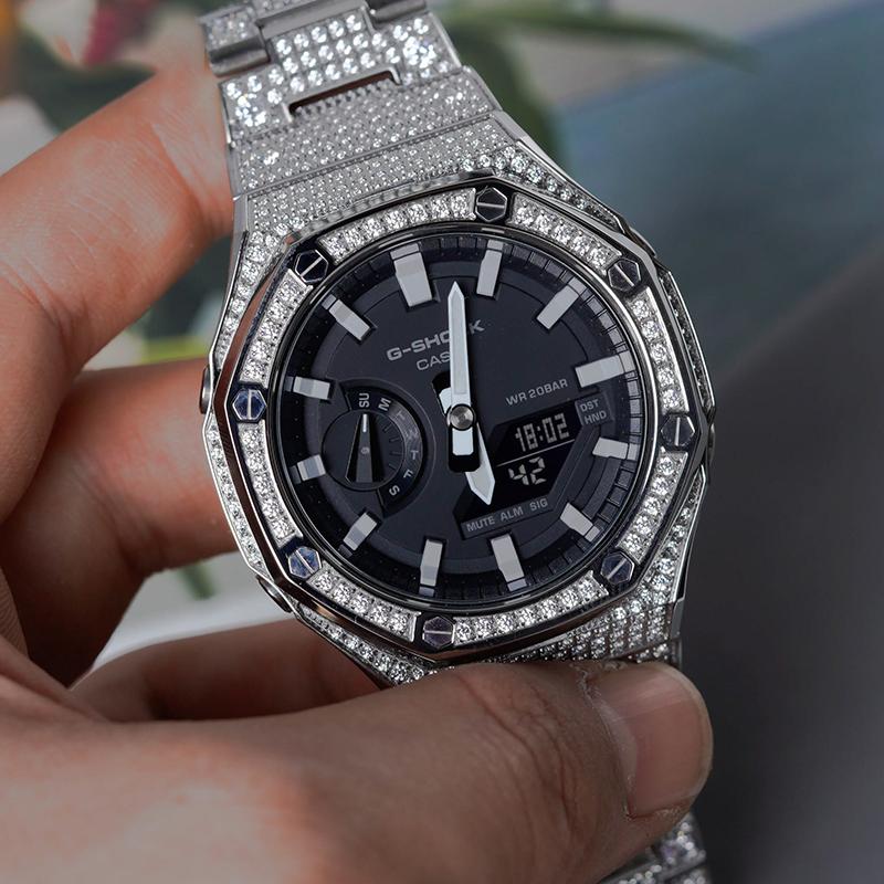 Casio Мужские часы с двойным дисплеем (жидкокристаллический/аналоговый) Серия Черные часы GA-2100-1A-