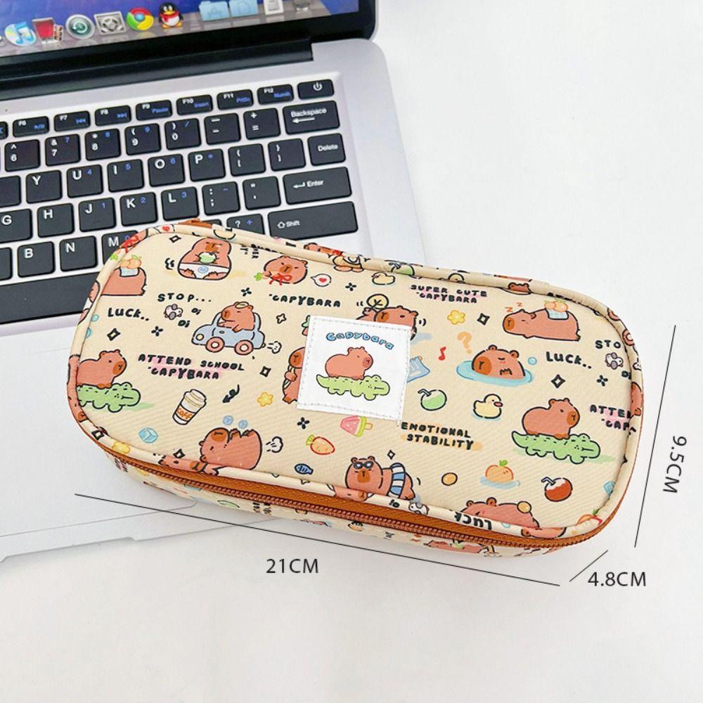 Canvas Capybara Pencil Pouch Durable Cartoon Pencil Bag Large Capacity Pencil Bag  Cosmetic Bag