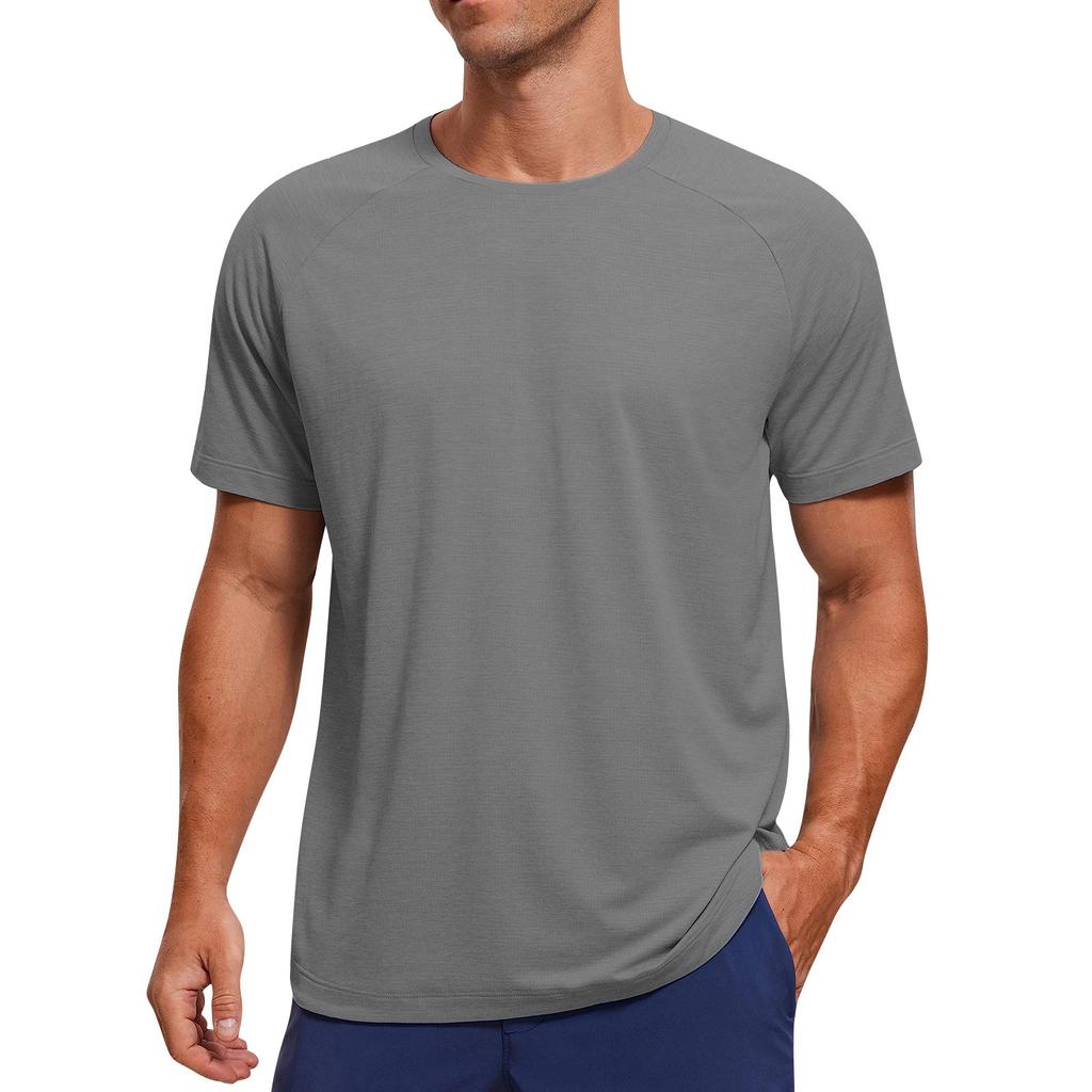 Men's Casual Fashion Shoulder Insert Round Neck Short Sleeved Solid Color T-shirt