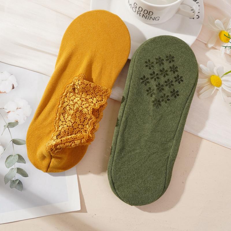 Женские осенне-зимние утолщенные теплые флисовые носки, кружевные носки до щиколотки, нескользящие носки-тахо