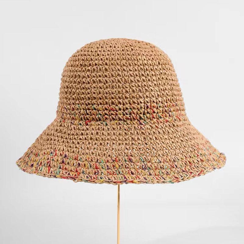 Love bucket hat ladies folding sun hat hand crocheted holiday straw hat sunshade basin hat