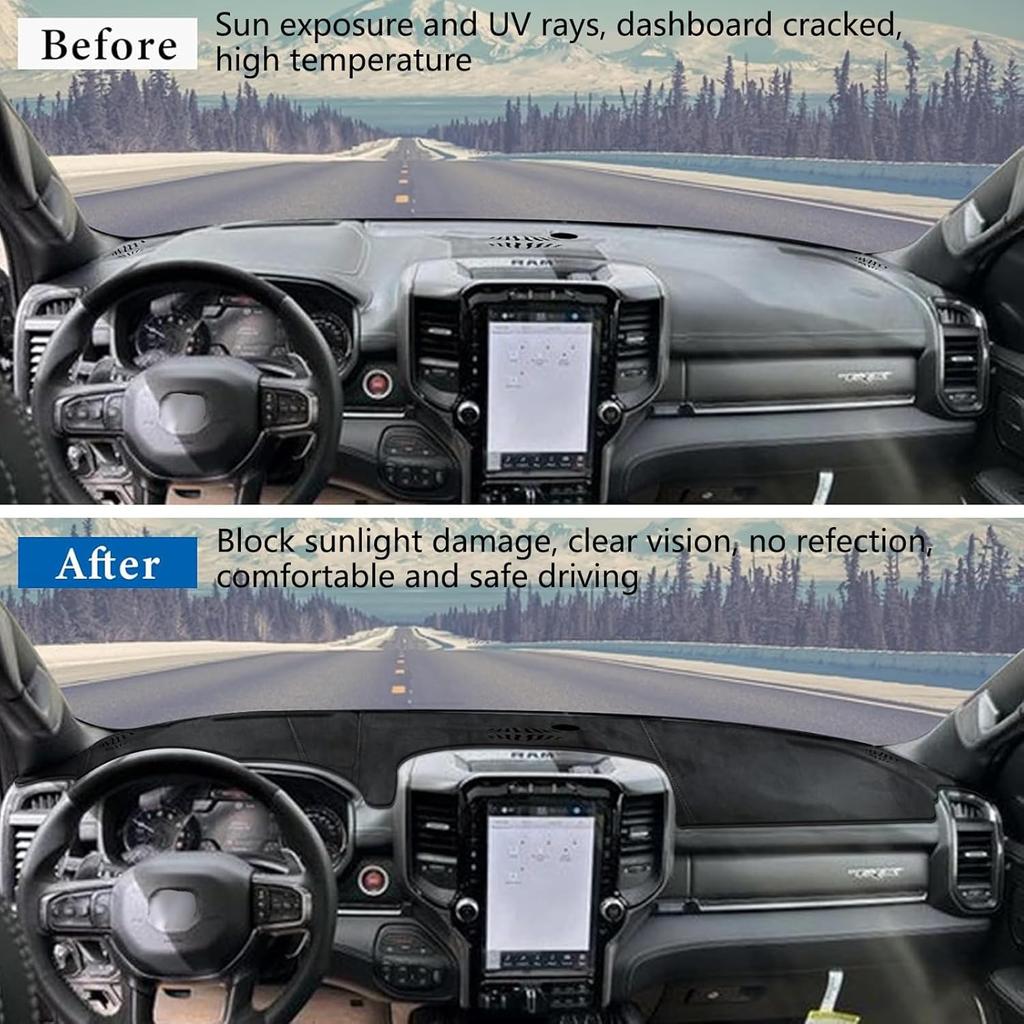 Flannel Dashboard Cover Dash Cover Mat Compatible with Dodge Ram 1500 2500 3500 -2024 2025 Accessories Center Console Dash Board Cover Protector