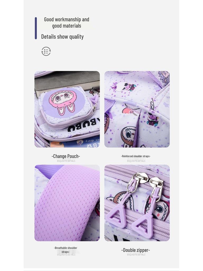 Labubu Kids' Cartoon Backpack: Large Capacity for Elementary Boys & Girls, Cute Double Shoulder Design