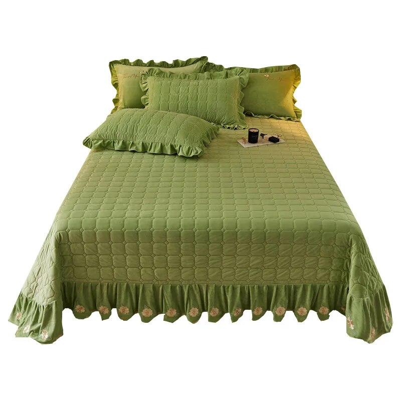 Плотное бархатное покрывало и наволочка, двойное покрывало Queen King, стеганая мягкая простыня, юбка с рюшами и вышивкой