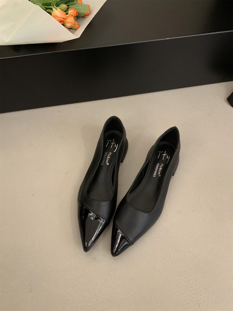 Модная женская обувь с французским острым носком 2025 Весна Новая Элегантная на низком каблуке Лоскутная Летняя Обувь-слипоны Женская Повседневная Обувь Zapatos Mujer