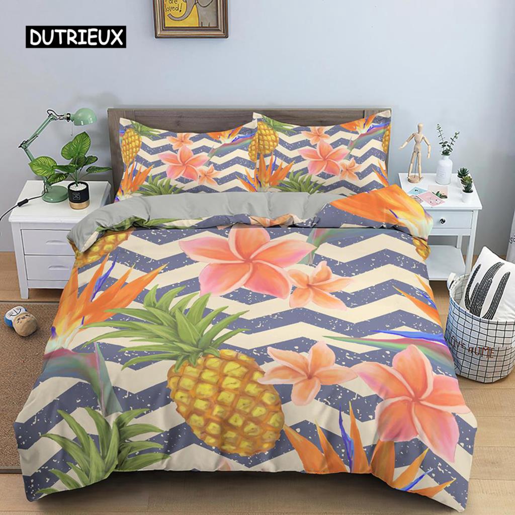 Ананасовый пододеяльник, комплект постельного белья размера Queen, детский комплект постельного белья с разноцветным рисунком ананаса для девочек и подростков, комплект постельного белья с фруктами из полиэстера