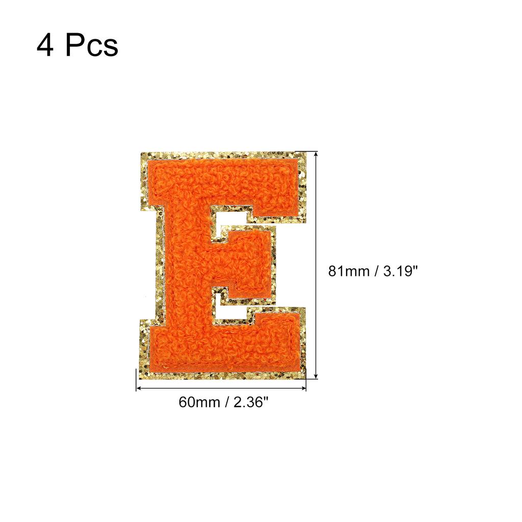 4pcs Chenille Letter Patches Iron on Letter Patches Embroidery Patch Iron on Sew on Jacket Embroidered Letter Patches Orange