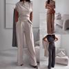 Women's Sleeveless High Waist Wide Leg Pants Set, Casual Elegant Two Piece Outfit In Beige, Brown, Charcoal