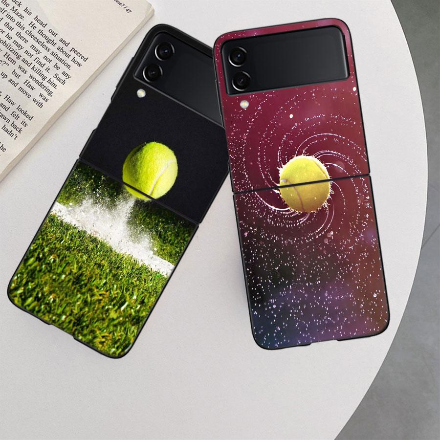 Теннисная ракетка Теннисный мяч Чехол для телефона Для Samsung Z Flip 7 6 5G Galaxy Z Flip 5 4 3 Черный Жесткий чехол-бампер Роскошный ПК-корпус Coque