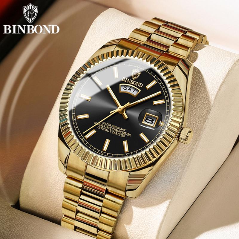 BINBOND Men's Brand Fashion Business Sports Quartz Watch 30M Waterproof Luminous Classic Calendar Creative Clock Mens Wristwatch