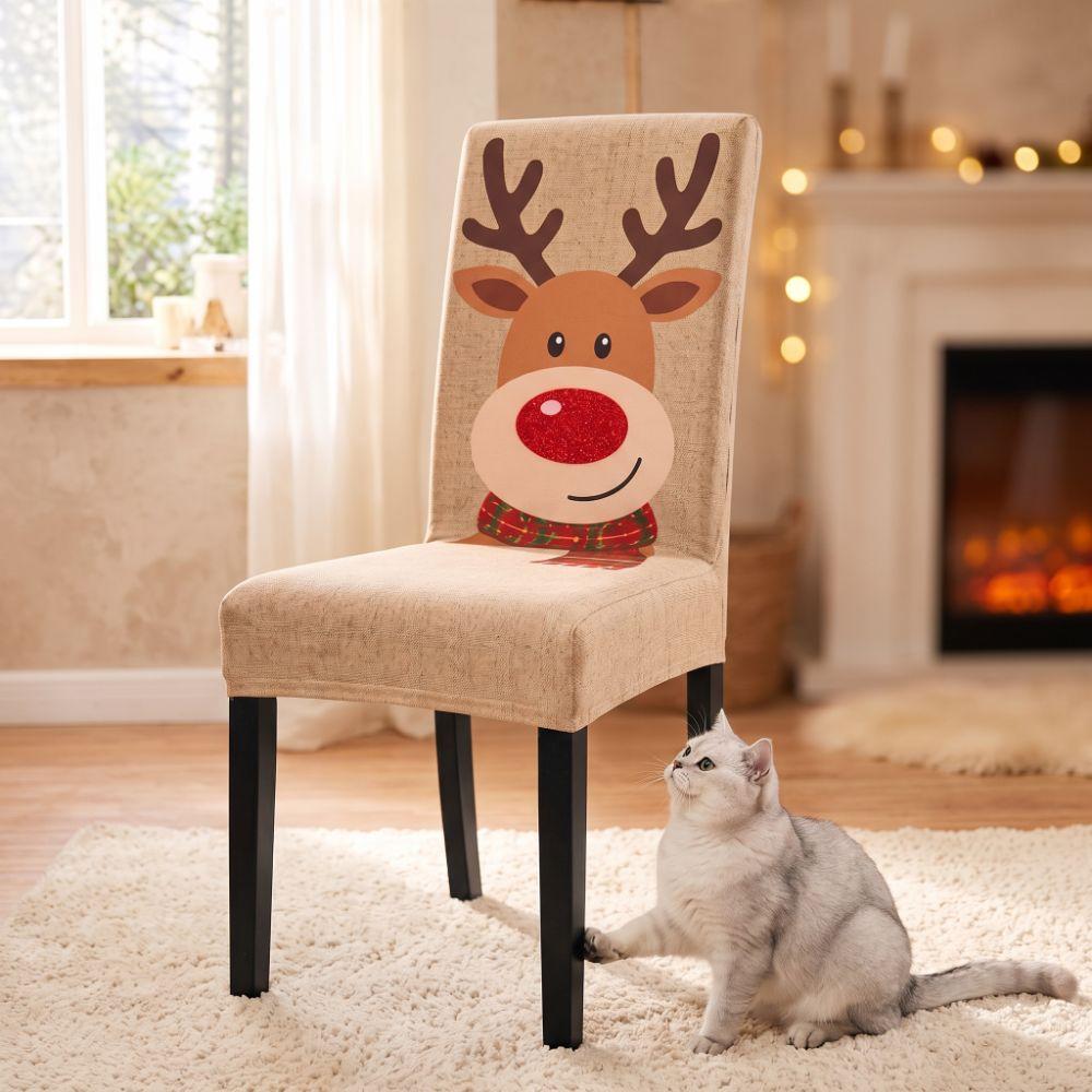 High Back Christmas Chair Cover Elastic Stretch Chair Slipcover Santa Claus Seat Cover Dining Room
