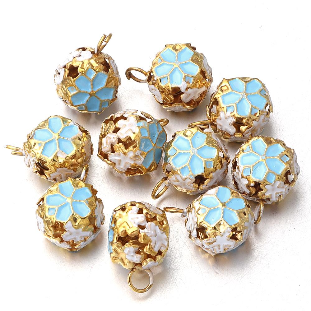 10Pcs/lot 14mm Hollow Enamel Flower Bell Charms Pendants Colorful Jingle Bell For Jewelry Making DIY Bracelet Necklace Keychain