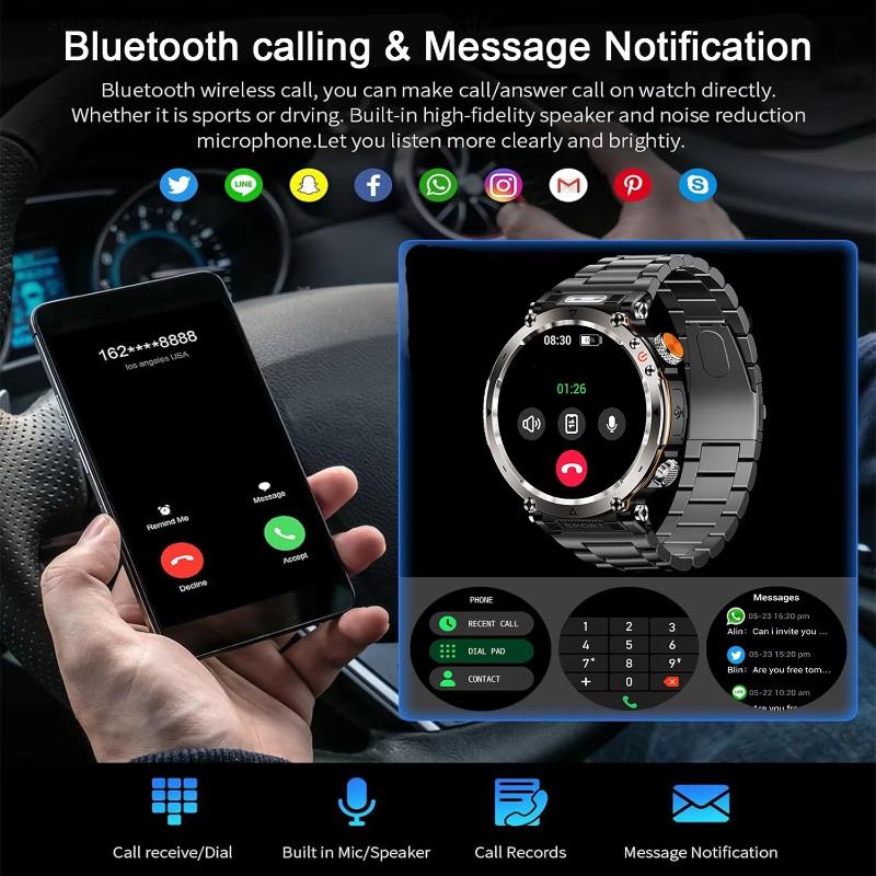 Новые водонепроницаемые смарт-часы 5 АТМ для мужчин, 600 мАч, уличные смарт-часы, GPS, компас, пульсометр, светодиодный фонарик, Bluetooth-звонок, спортивные смарт-часы