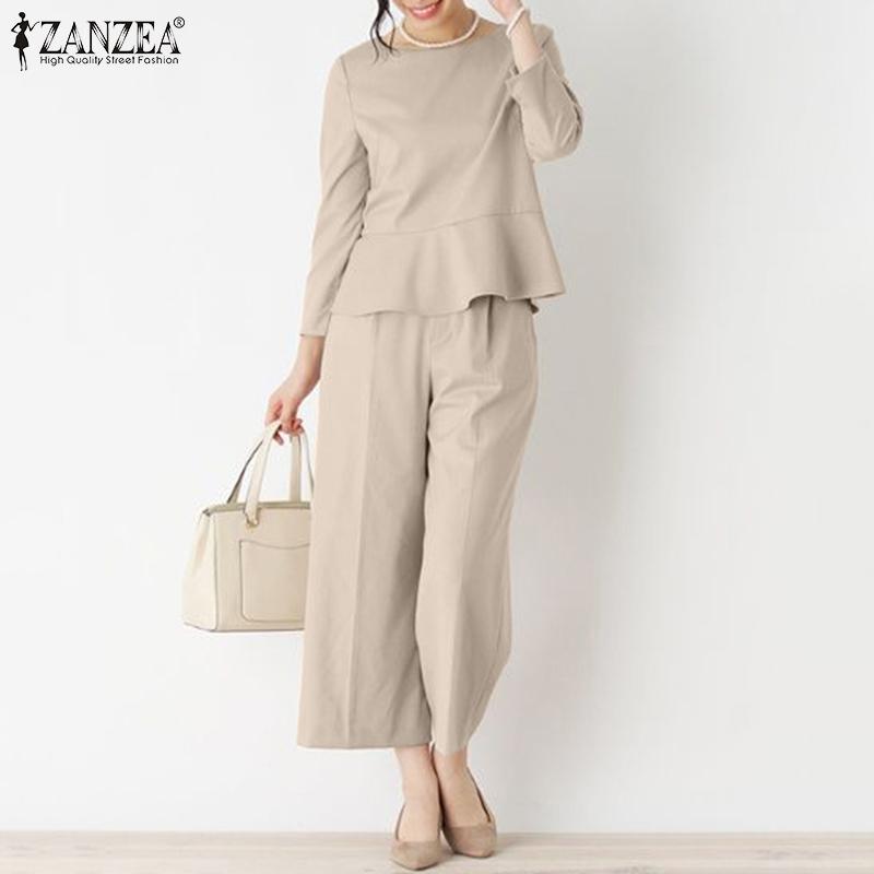 ZANZEA Женская повседневная блузка и брюки, летний брючный костюм из двух предметов