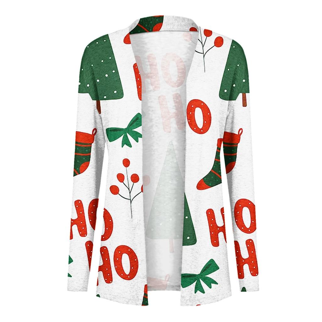 Женский модный повседневный кардиган средней длины с рождественским принтом и пальто