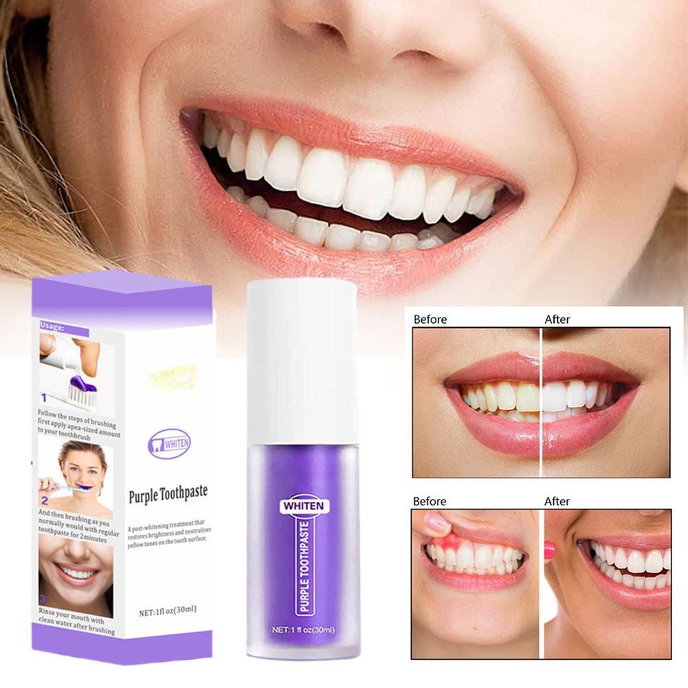 V34 Purple Toothpaste Remove Plaque Smoke Stains Removal Odor Oral Refreshing Brightening Whitening Teeth Oral Cleaning