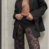 Сексуальные женские прозрачные кружевные брюки, прозрачные готические брюки с высокой талией, широкие брюки-клеш, женские брюки-клеш, клубная уличная одежда