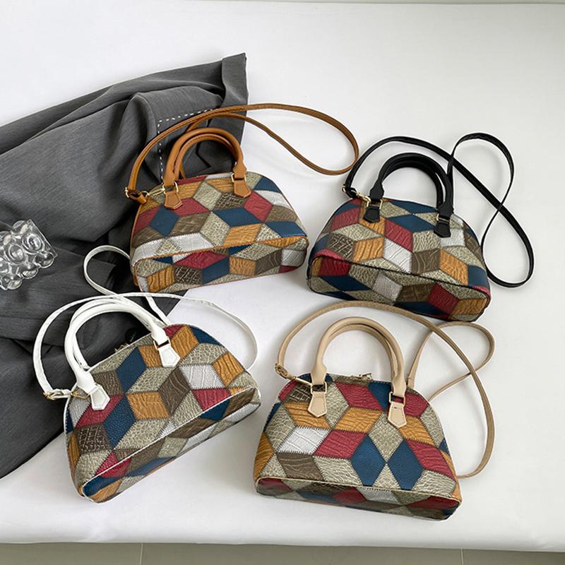 New Women Shell Crossbody Bag Contrast Color PU Leather Shoulder Bag Large Capacity for Shopping Small Handbags CLE