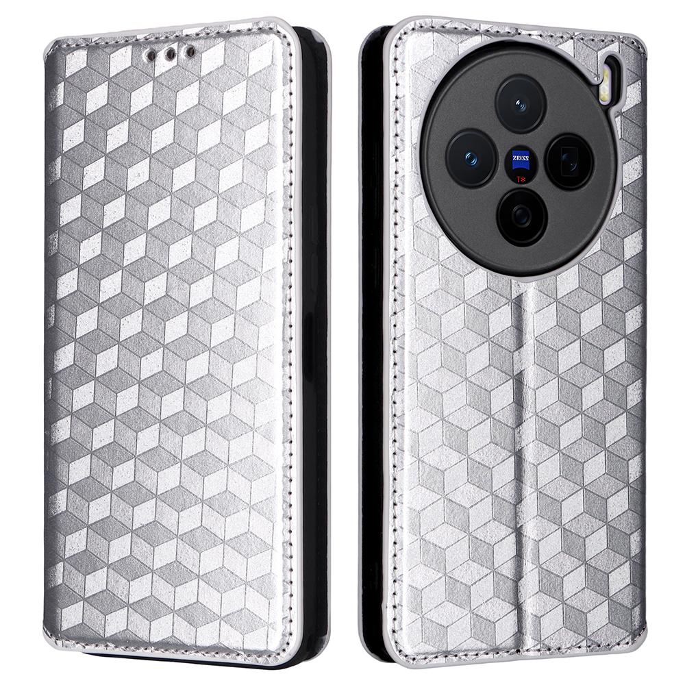 Кожаный чехол-кошелек для vivo X200s 5G с ромбовидным тиснением