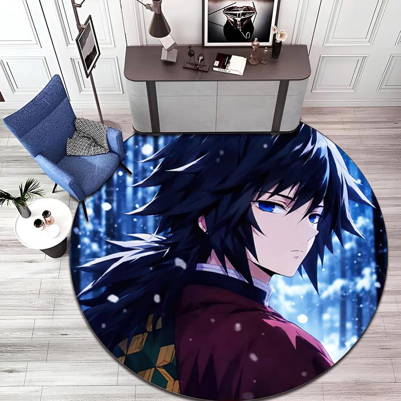 Classic Japanese-style cartoon Demon Slayer round rug, home soft decorative anti-slip yoga mat and chair mat, outdoor floor mat carpet K1