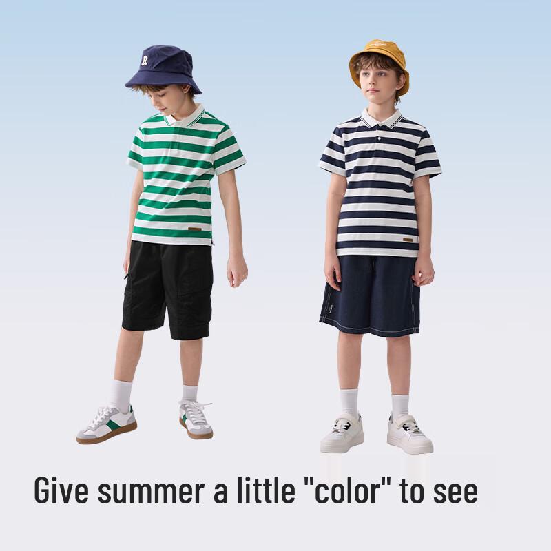 Balabala Boys' Striped Polo T-Shirt 2025 Summer