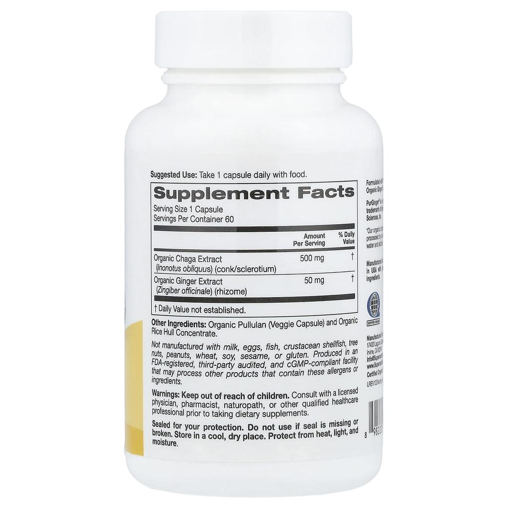 Organic Chaga Mushroom + Ginger, 60 Veggie Capsules