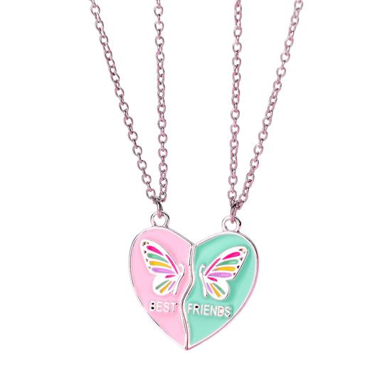 Women Necklace BEST FRIENDS Oil-dripping Butterflies Magnetic Double Chain Splicing Love Heart Kids